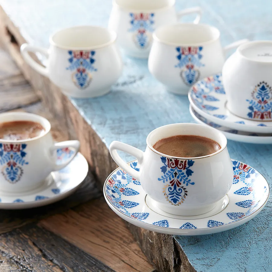 Karaca Relica 12 Piece Porcelain Espresso Turkish Coffee Cup Set for 6