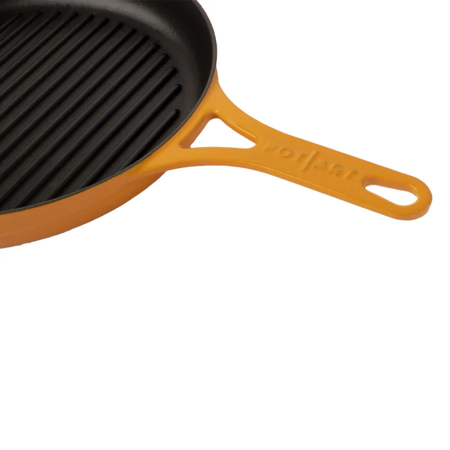 Pot Art Cast Iron Induction Griddle Pan, 28cm, Yellow KARACA UK