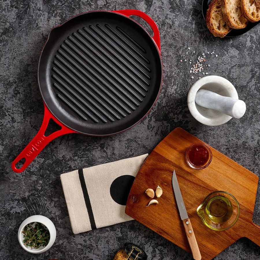 Pot Art Cast Iron Induction Griddle Pan, 28cm, Black - KARACA UK