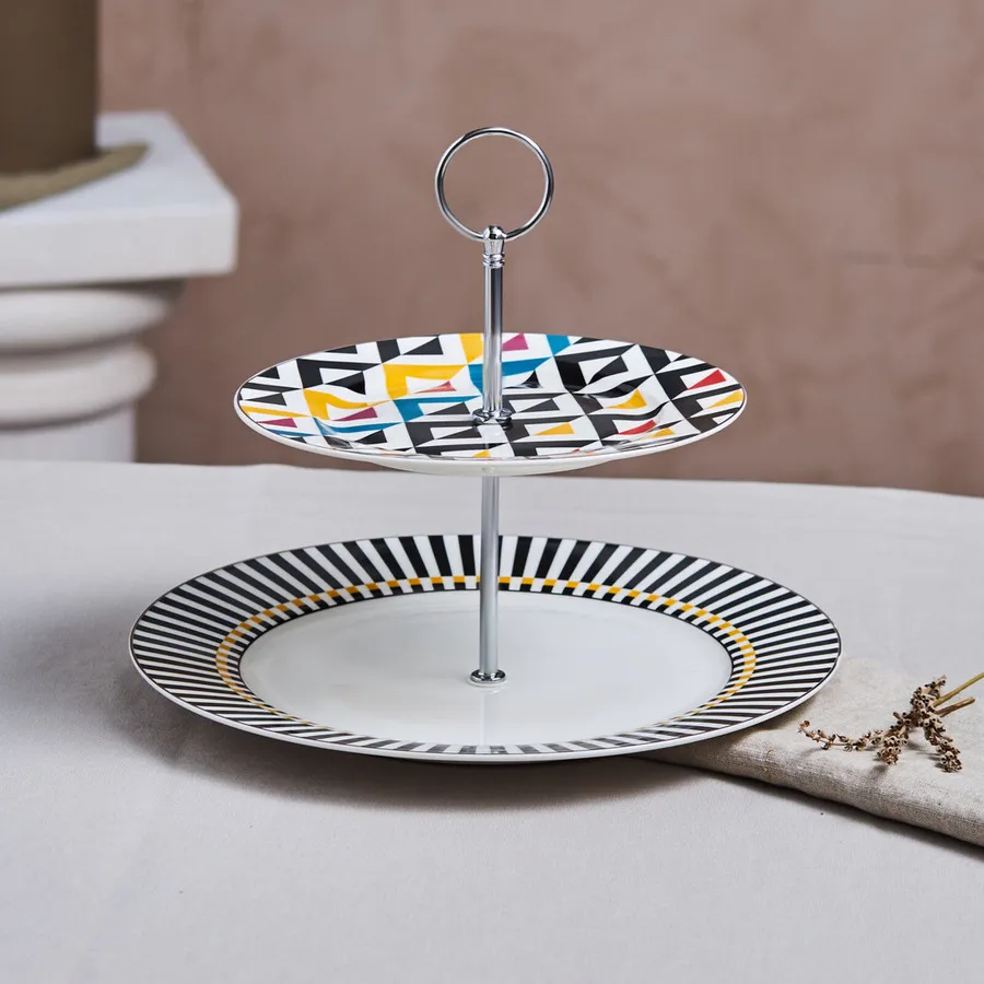 Karaca Game Porcelain 2 Tier Cake Stand 27cm Multi KARACA UK