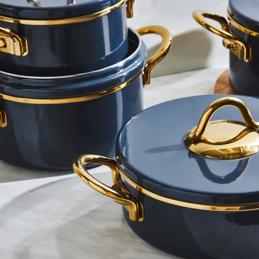 Karaca Ilion Enamel Induction Cookware Set, 8 Piece, Cream Gold - KARACA UK