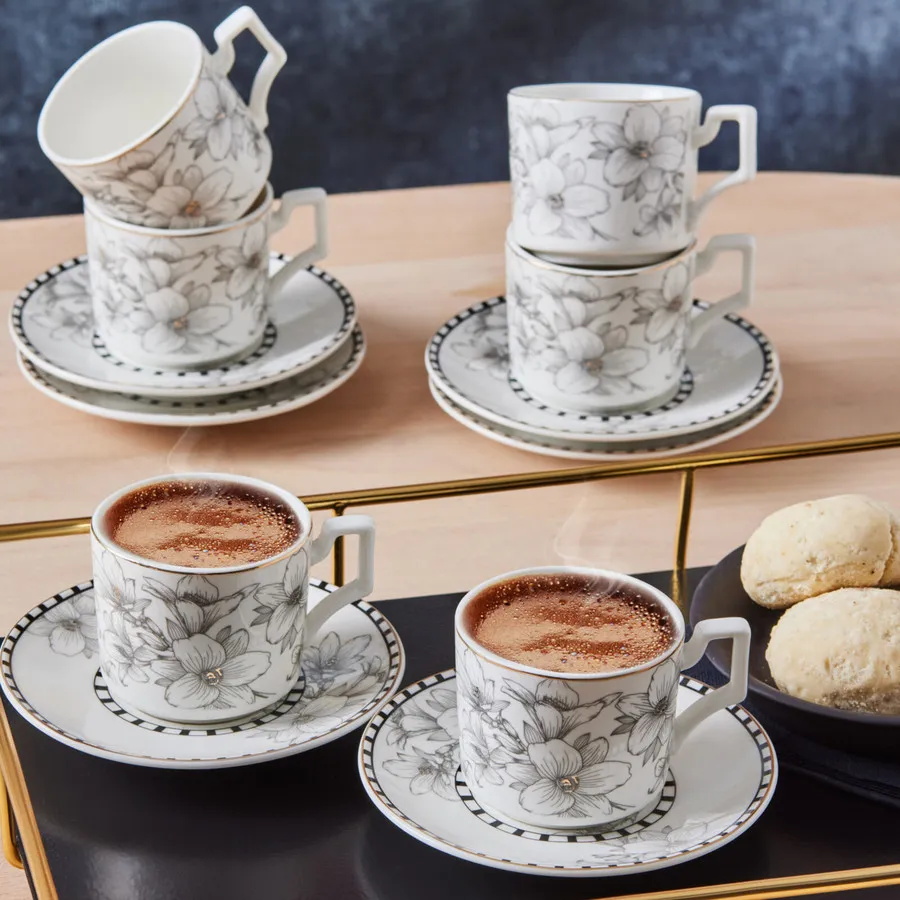 Karaca Çuha 12 Piece Porcelain Espresso Turkish Coffee Cup Set for 6
