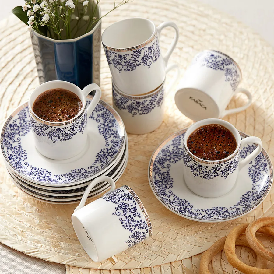 Karaca Porcelain Espresso Turkish Coffee Cup Set of 6, 12 Piece, 90ml