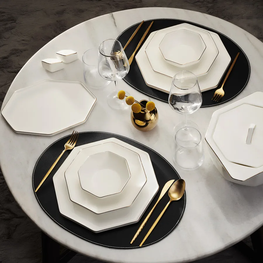 Karaca Fine Pearl Extra Eight Corner 62-Piece Dinner Set for 12 