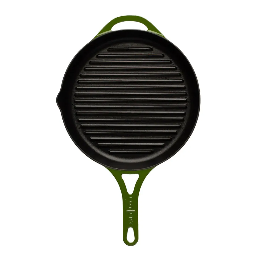 Pot Art Cast Iron Induction Griddle Pan, 28cm, Green KARACA UK