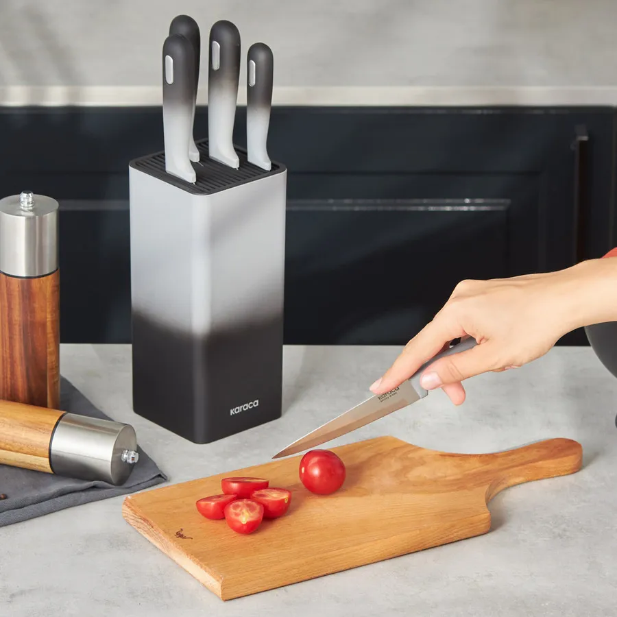 5-Piece Grey Knife Set With Block