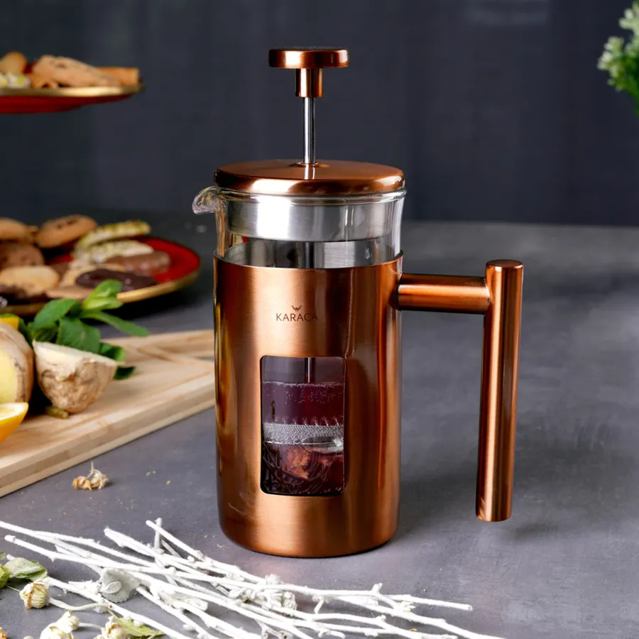 Karaca Borosilicate Glass Copper French Press, 350ml, Copper Silver